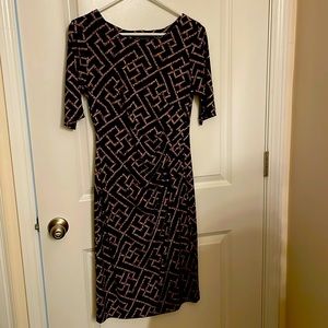 Dark Purple and Cream Patterned Dress, Size 6
